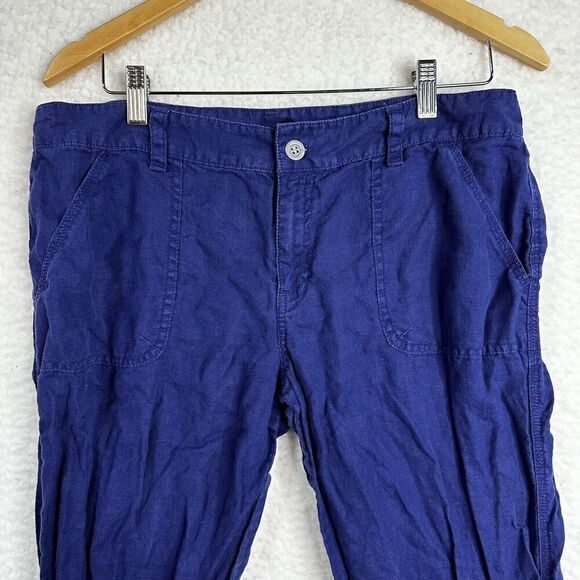 London Jean 100% Linen Pants Womans 12 Solid Blue Zip Button Pockets Wide Flare - Picture 7 of 7